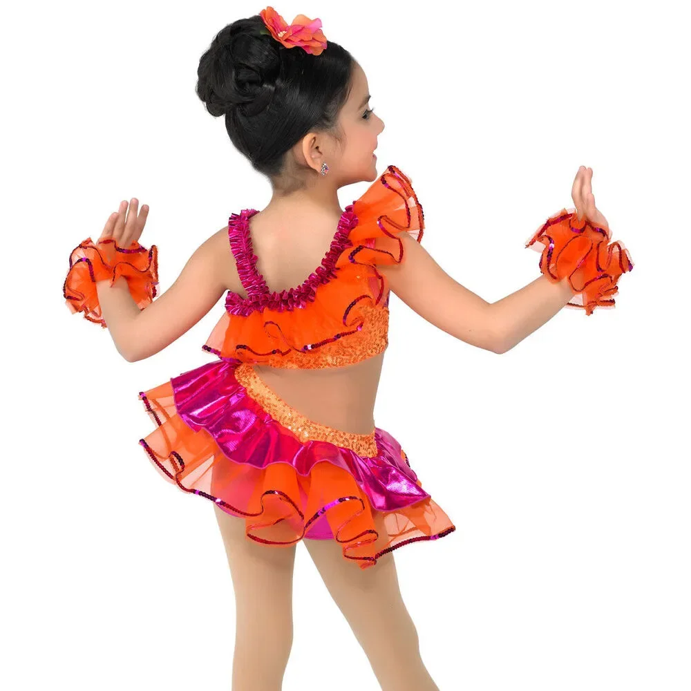 Pre-Owned Dance Costume AWCT 18921 XL Child Green Ruffles Jazz Sequin Hula